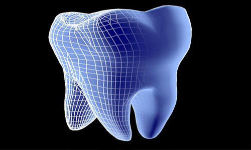 Illustration of a tooth showing a Prosthodontics procedure as performed by Premier Holistic Dental in beautiful Costa Rica.  The illustration shows a blue colored tooth against a black background.